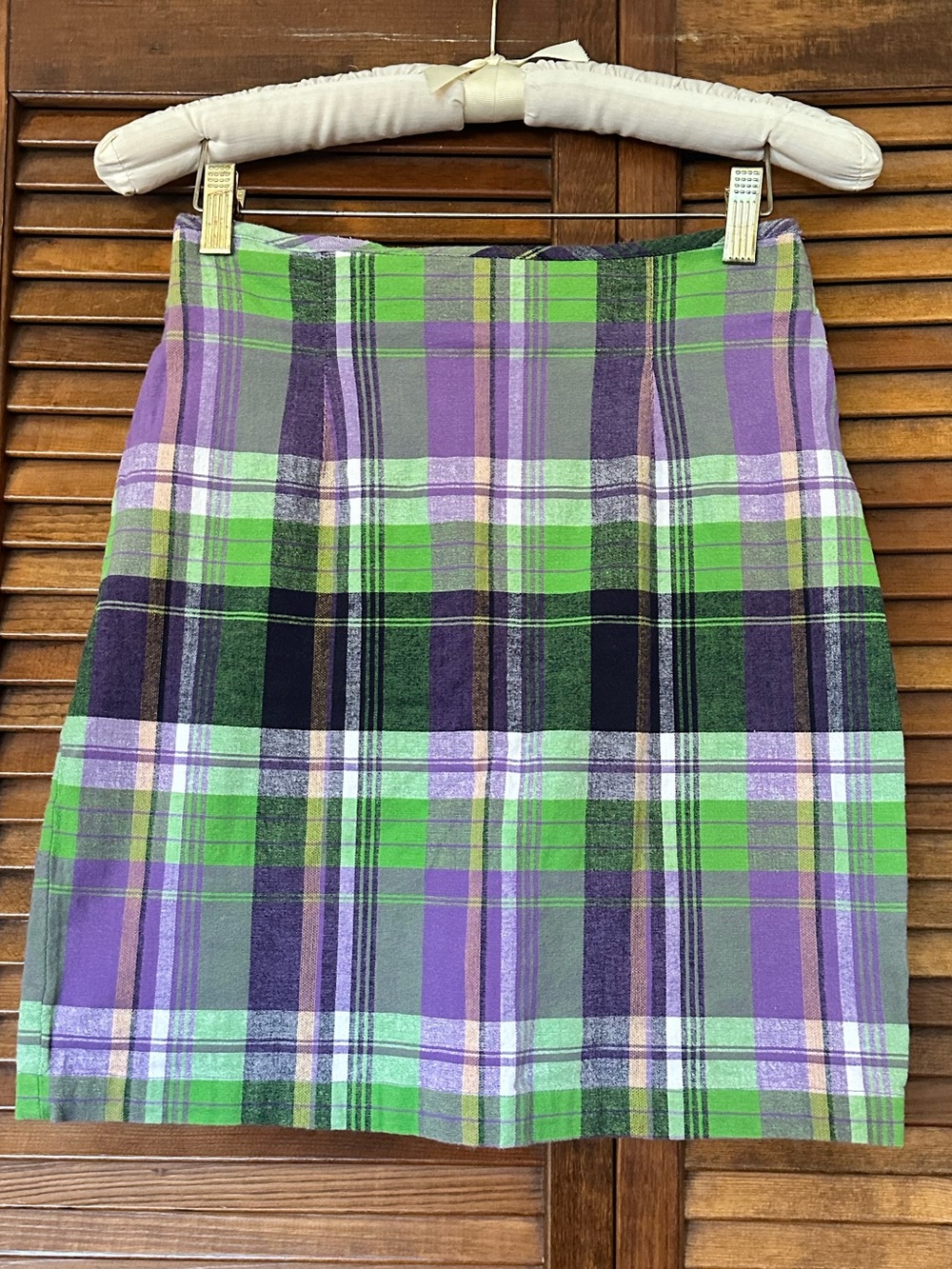 Vintage 1980s Esprit Purple and Green Plaid Mini Skirt size xs